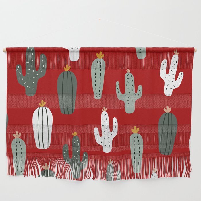 Christmas, Cactus, Red, White and Green, Cute Prints Wall Hanging