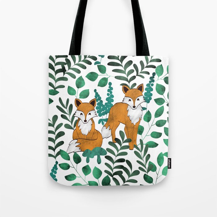 Red Foxes (White) Tote Bag