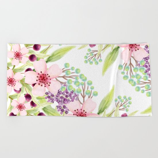 FLOWERS WATERCOLOR 7 Beach Towel