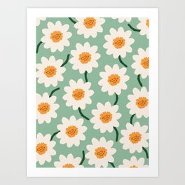 Flower field - mint & orange Art Print