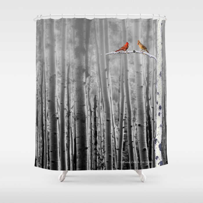 Red Cardinals In Birch Forest A128 Shower Curtain By