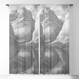 Sandstone, mountains, lake, and sky nature black and white portrait photograph / photography Sheer Curtain