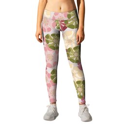 pink and green poppy floral arrangements Leggings