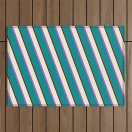 [ Thumbnail: Beige, Orchid, Dark Cyan, and Maroon Colored Striped/Lined Pattern Outdoor Rug ]