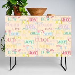 Enjoy The Colors - Colorful typography modern abstract pattern on creamy pastel color background Credenza