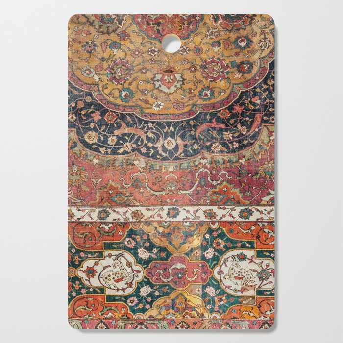 Persian Medallion Rug IX // 16th Century Distressed Red Green Blue Flowery Colorful Ornate Pattern Cutting Board