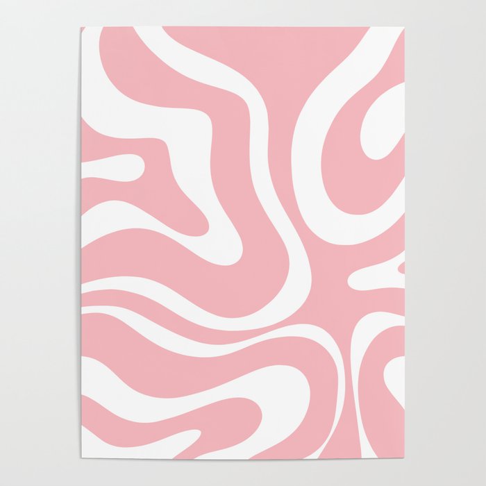 Modern Retro Liquid Swirl Abstract Pattern in Soft Pink Blush and White Poster