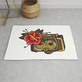 Retro analog camera floral decoration Rug
