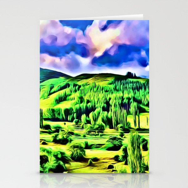 Kackar Mountains Green Aesthetic Modern Impressionist Landscape Stationery Cards