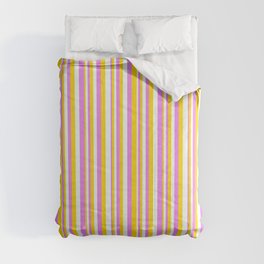 [ Thumbnail: Violet, Yellow, and Mint Cream Colored Lines Pattern Comforter ]