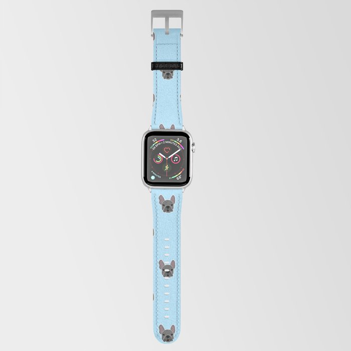 Black Frenchie Mouse Blue Brindle French Bulldog Print Pattern on Pastel Blue Background Apple Watch Band by civic art Society6