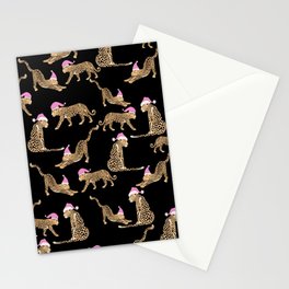 Leopard Santa on Black Stationery Cards