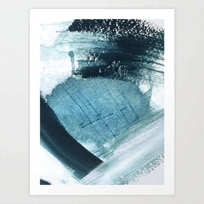 Pacific: a minimal abstract mixed media piece in blues and white Art Print