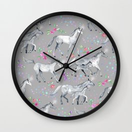 Unicorns and Stars on Soft Grey Wall Clock