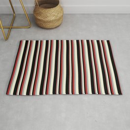 [ Thumbnail: Red, Dark Gray, Beige & Black Colored Lines/Stripes Pattern Rug ]