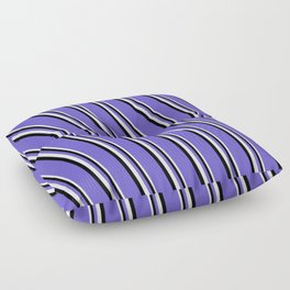 [ Thumbnail: White, Black & Slate Blue Colored Stripes Pattern Floor Pillow ]