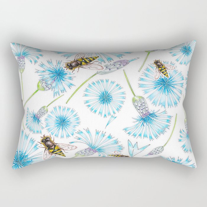 Cornflower & Hover Flies Rectangular Pillow