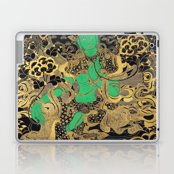 Green Tara Thangka, Buddhist Art Laptop & iPad Skin