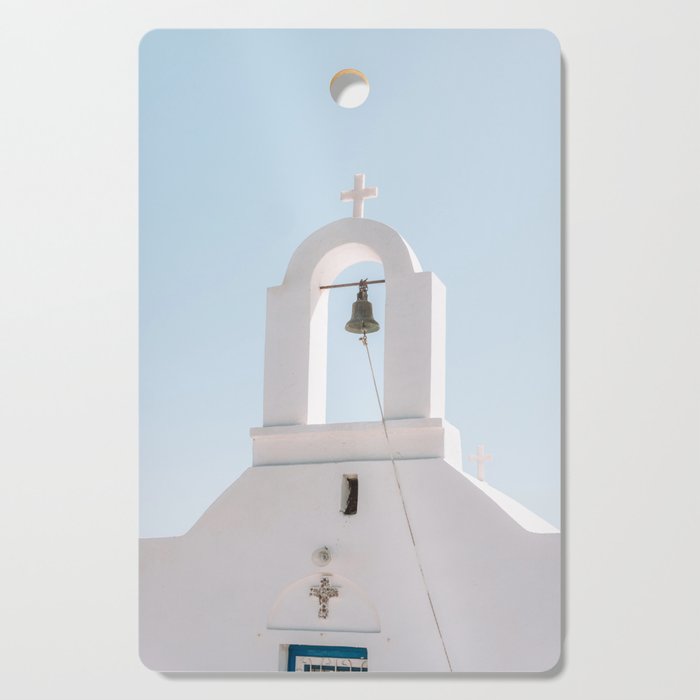 Greek White Church to the Blue Sky | Landscape and Town Travel Photography on the Islands of Greece | European Summer Art Cutting Board
