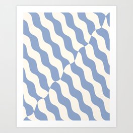 Retro Wavy Abstract Swirl Lines in Blue & White Art Print