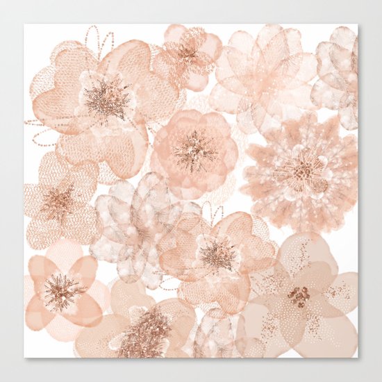 Flowers and Lace- Floral pattern in pink Canvas Print