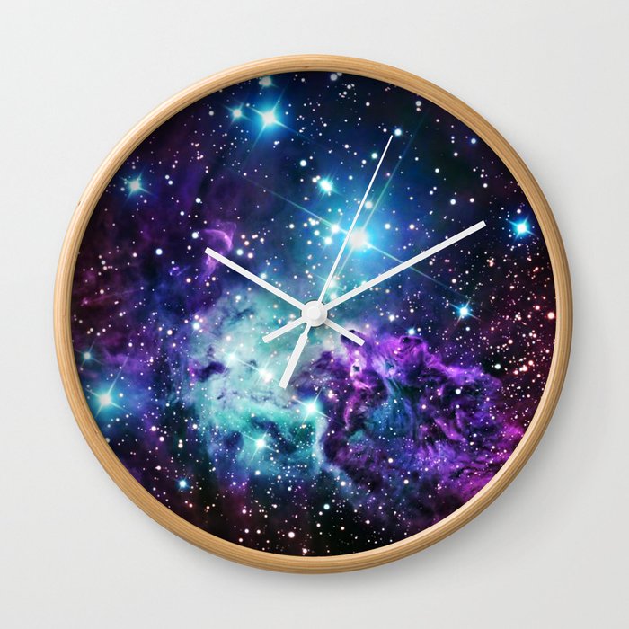 Fox Fur Nebula : Purple Teal Galaxy Wall Clock