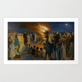 Peder Severin Kroyer - Midsummer's Eve Bonfire Art Print | Vintage, Artwork, Party, Skagen, Severin, Eve, Fire, Night, Peder, Bonfire 