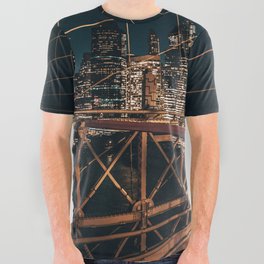 Brooklyn Bridge and Manhattan skyline at night in New York City All Over Graphic Tee