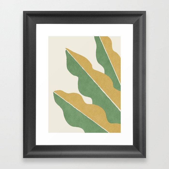 Color Block Abstract Leaf - Gold Green Framed Art Print
