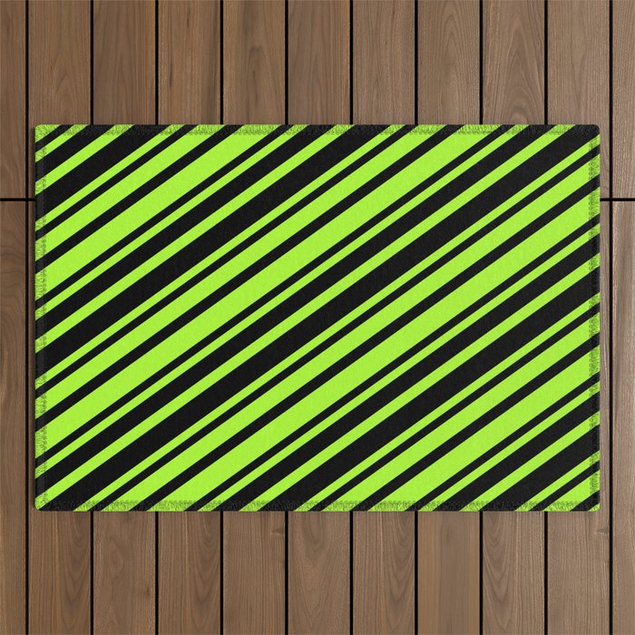 Light Green & Black Colored Lined Pattern Outdoor Rug