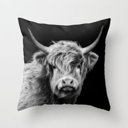 Highland Cow Black And White Throw Pillow