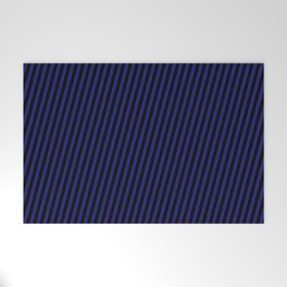 [ Thumbnail: Midnight Blue and Black Colored Pattern of Stripes Welcome Mat ]