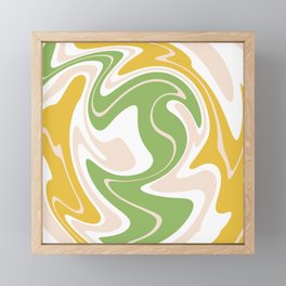 Retro Liquid Swirl Green & Yellow Framed Mini Art Print