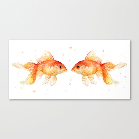 Goldfish Love Watercolor Fish Painting Canvas Print