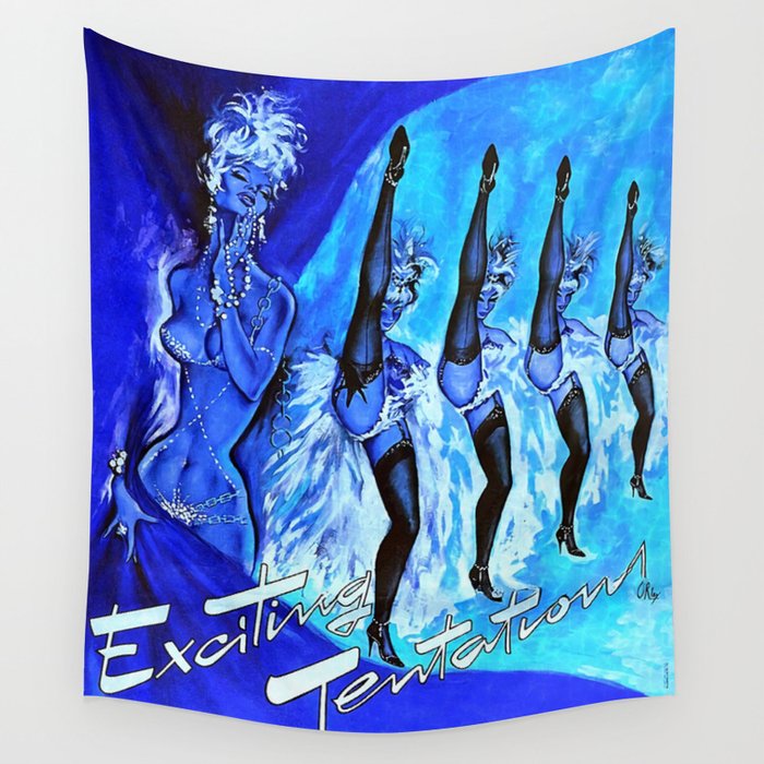 1920's Cabaret Art Deco vaudeville flapper can-can showgirls review vintage advertisement poster in blue Wall Tapestry