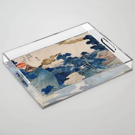 Cottages On Cliffs Traditional Japanese Landscape Acrylic Tray