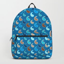 Modern Paisley Pattern, Cerulean Blue, Tan and Aqua   Backpack