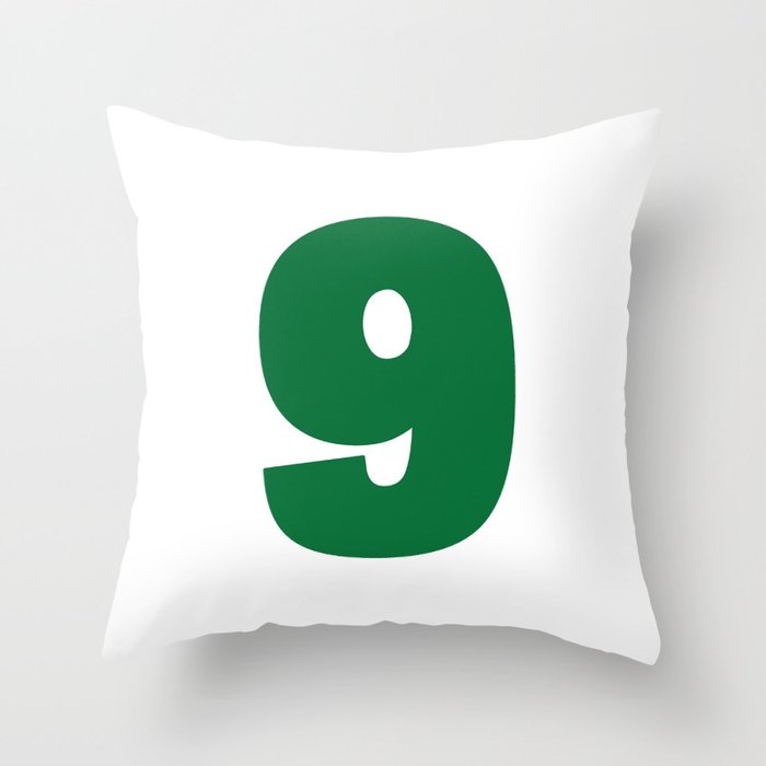 9 (Olive & White Number) Throw Pillow
