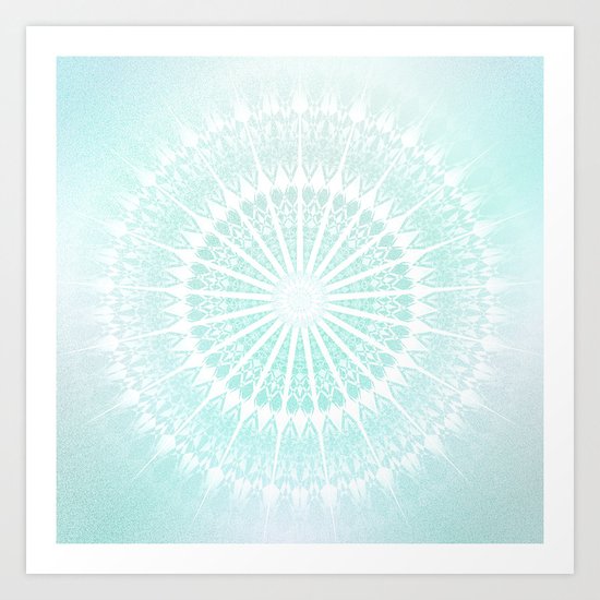 Turquoise Glittering Mandala Art Print