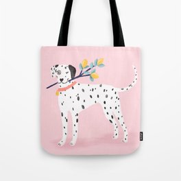Dalmatian with Lemon Tree in Pink Tote Bag