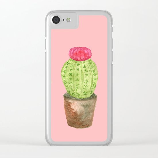 Three Cacti watercolor pink Clear iPhone Case
