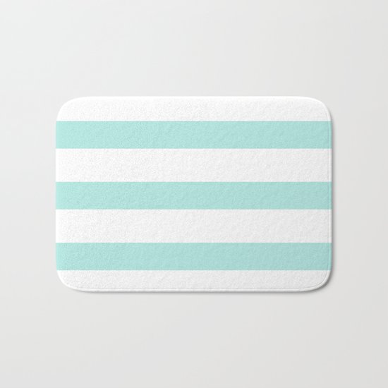 Aqua blue and White stripes lines - horizontal on #Society6 Bath Mat