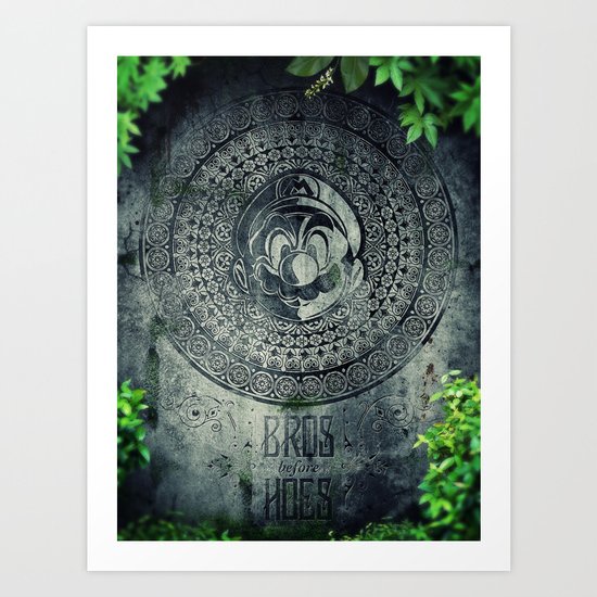 Super Mario Memorial Stone - Bros Before Hoes Art Print