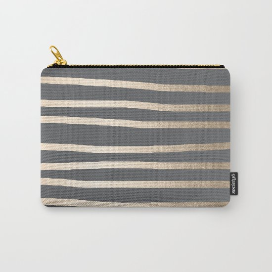 Simply Drawn Stripes White Gold Sands on Storm Gray Carry-All Pouch