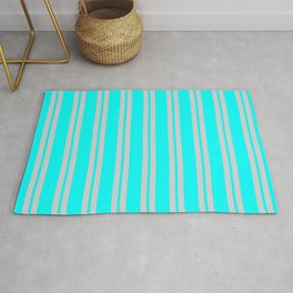 [ Thumbnail: Cyan & Light Gray Colored Pattern of Stripes Rug ]
