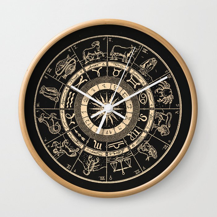 Vintage Zodiac & Astrology Chart | Charcoal & Gold Wall Clock