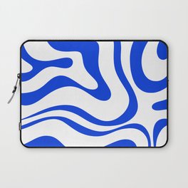 Retro Modern Liquid Swirl Abstract Pattern in Royal Blue and White Laptop Sleeve