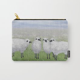 sheep in a field Carry-All Pouch | Ewe, Animal, Nature, White, Pastels, Drawing, Skyblue, Rural, Lavender, Flockofsheep 