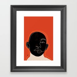 Black lines minimal portrait elegant man with a red background  Framed Art Print