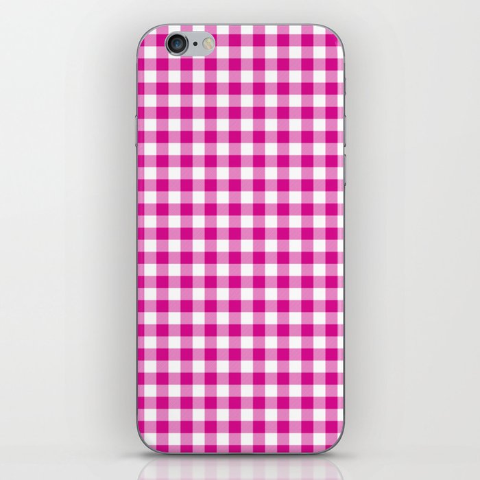 Shocking Hot Pink Valentine Pink and White Buffalo Check Plaid iPhone Skin